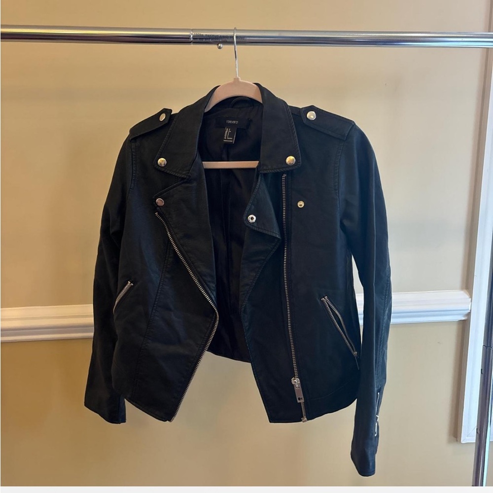 Faux leather biker jacket.